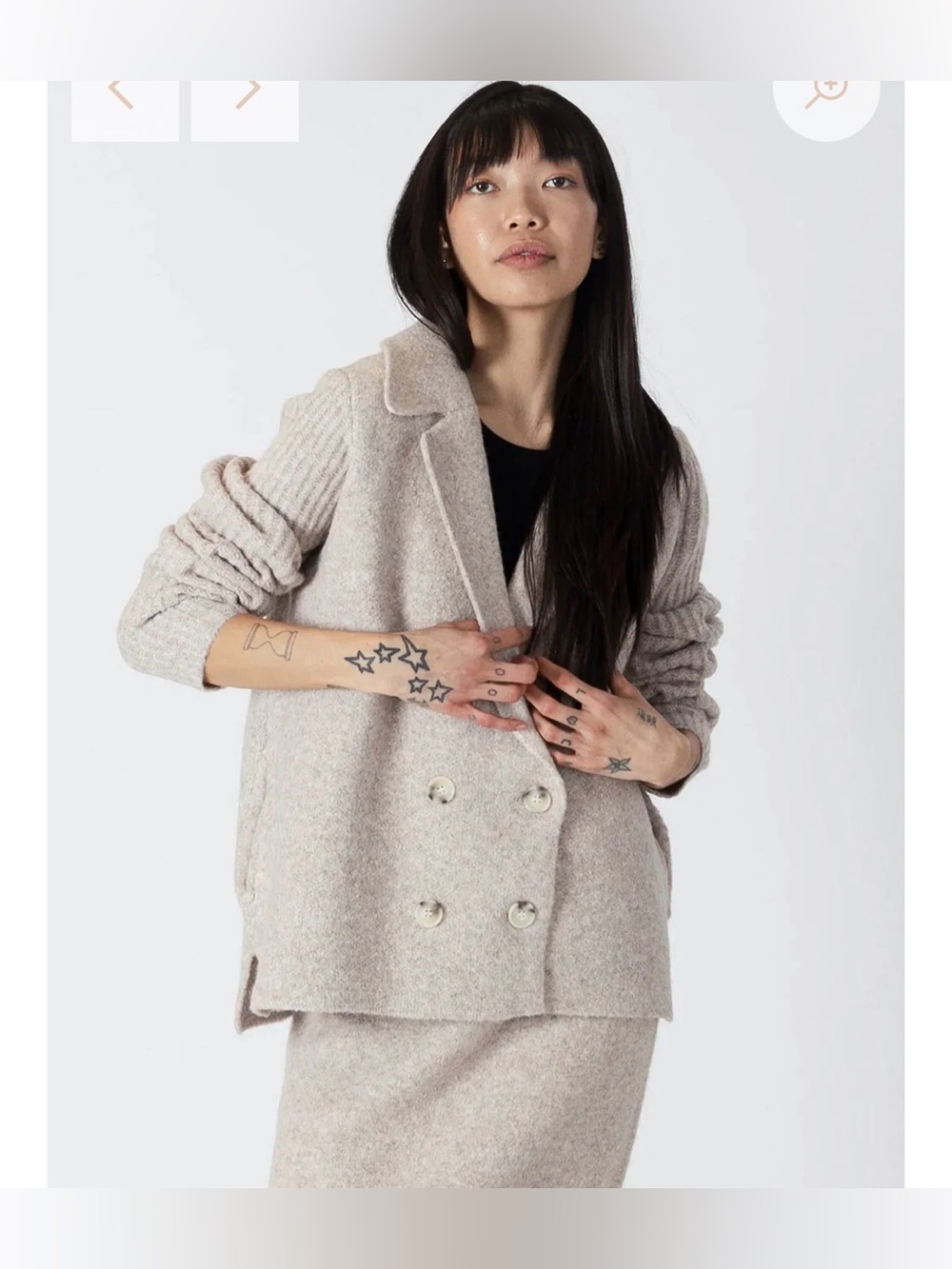 BNWT Lyla + Luxe Double-Breasted Wool-Blend Coatigan Devin Blazer in Oatmeal